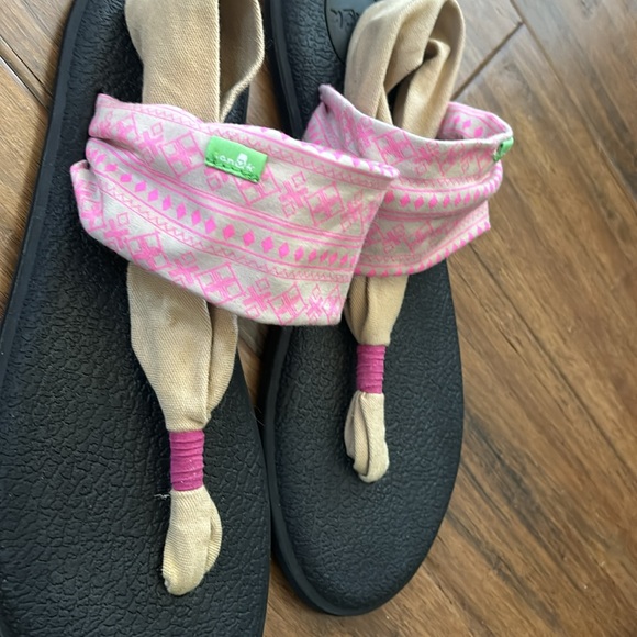 Sanuk Women's Yoga Sling 2 Prints Sandals Abbot Kinney Tan Neon Pink size 11 - Picture 2 of 4
